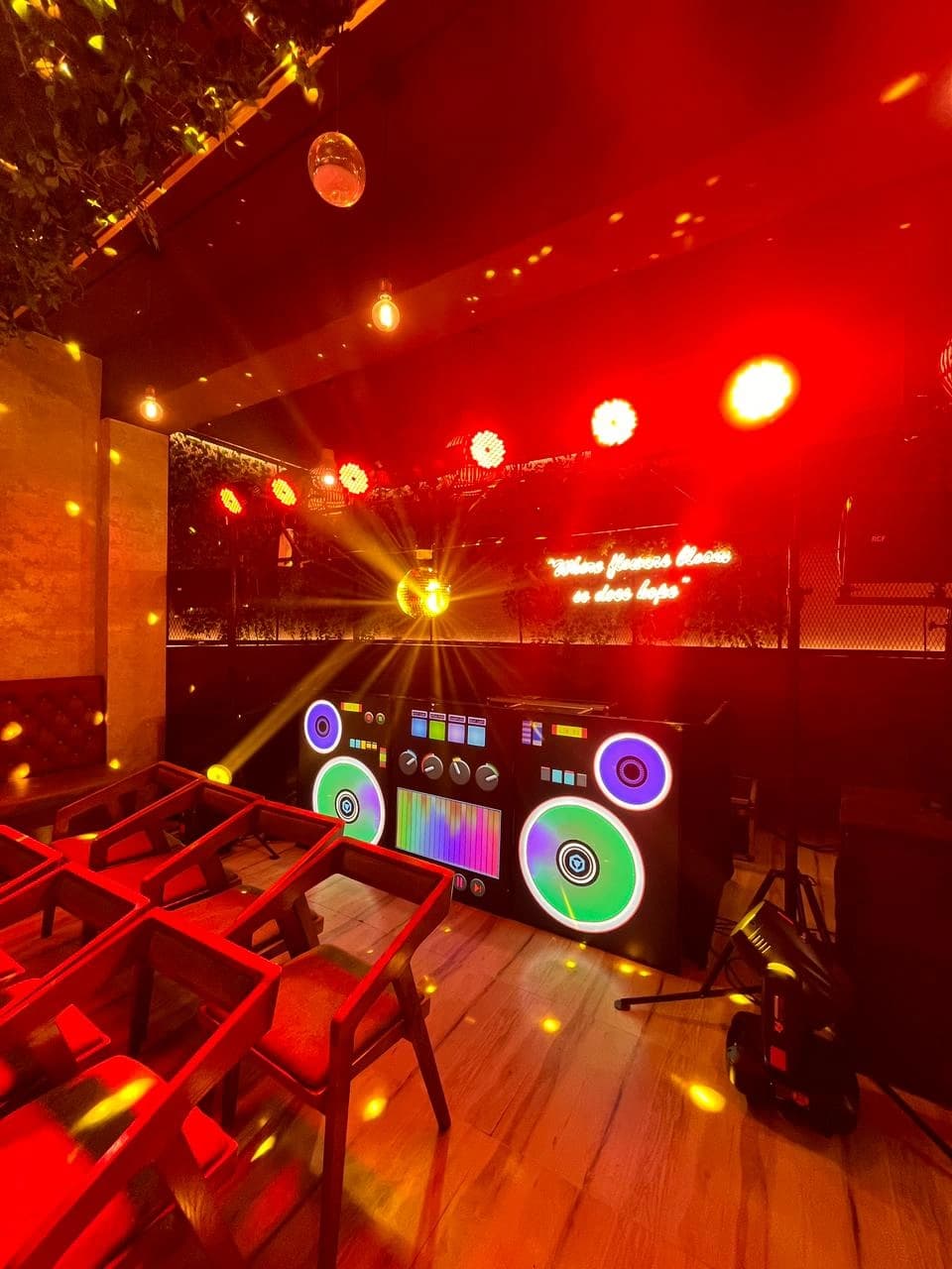 Indoor LED dancefloor and DJ setup